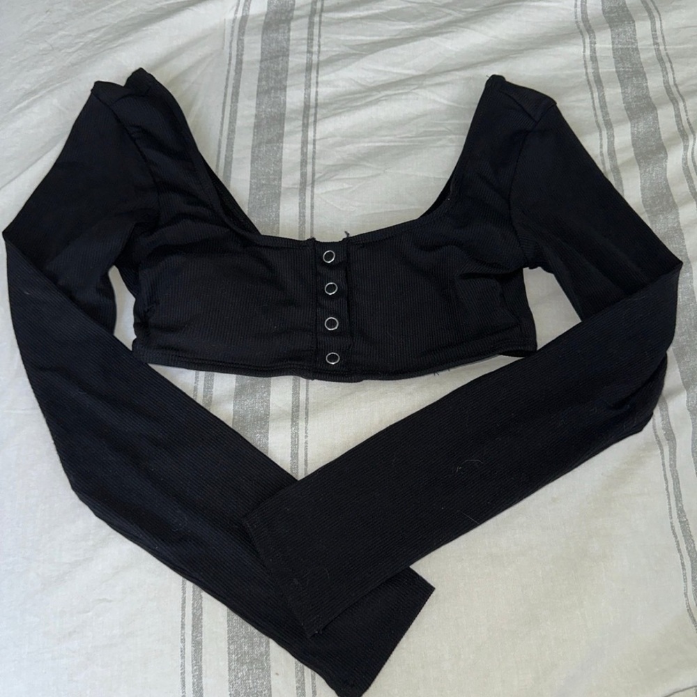 Black Long Sleeve Crop Top bikini top